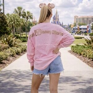 Walt Disney World Spirit Jersey Rose Gold Glitter  Puffy Logo Sz S Vacation CUTE